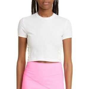MOLLY GODDARD - LUPIN CROP FRILL DETAIL COTTON T-SHIRT IN CREAM